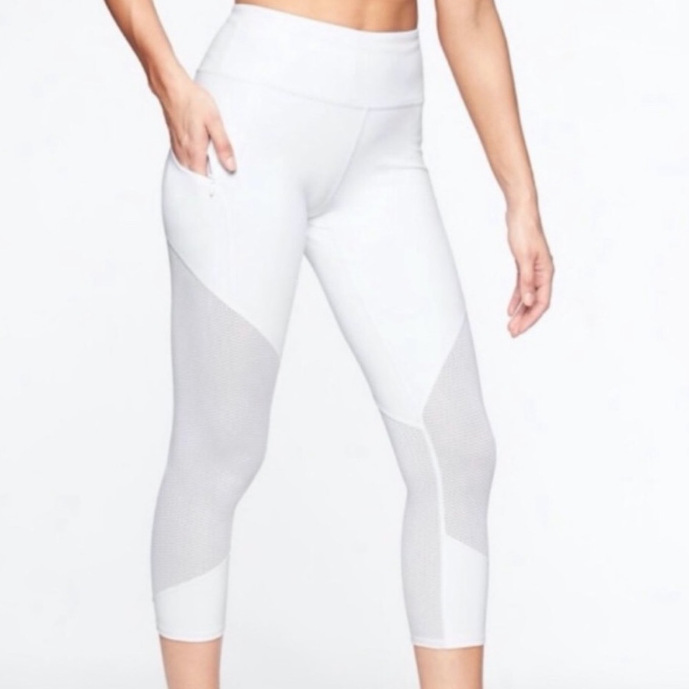 Athleta White Mesh Cropped Leggings